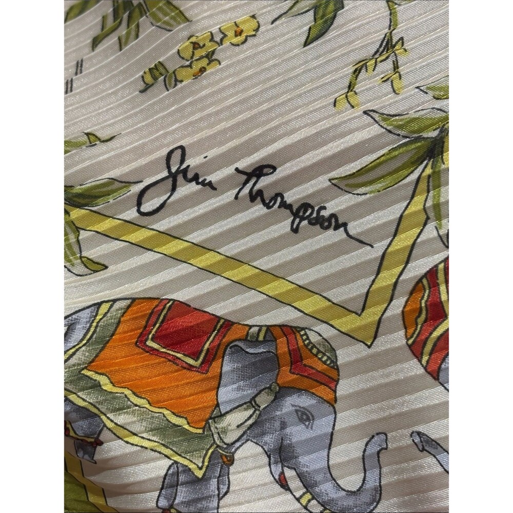 Jim Thompson Floral Accordion Silk Scarf With Thai Elephants - Vintage!